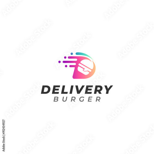 burger delivery logo with burger and letter D in modern design style