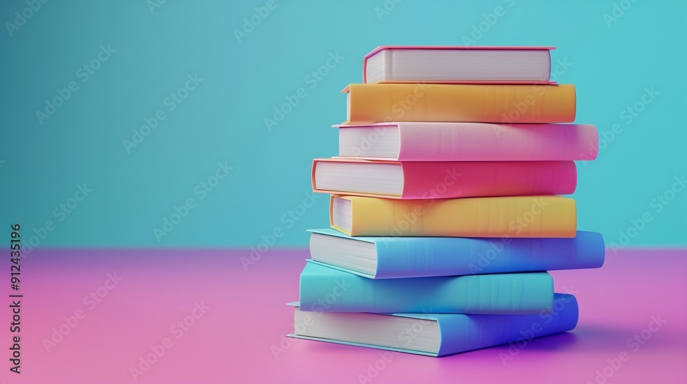 Books and textbooks,3D render clay style, colorful, isolated on pure solid background