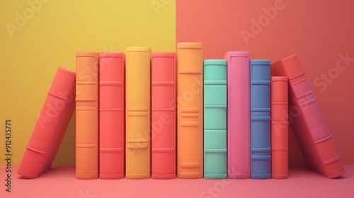 Bookshelf and library books,3D render clay style, colorful, isolated on pure solid background photo