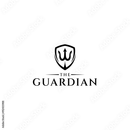 Trident logo with shield combination in flat vector design style