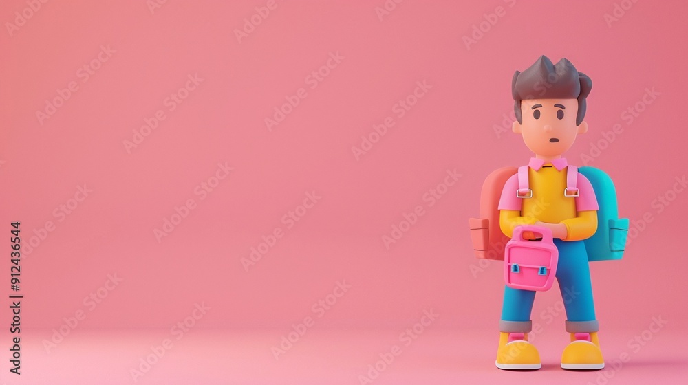 Student in a school uniform,3D render clay style, colorful, isolated on pure solid background