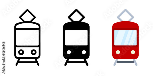 Tram icon. Streetcar symbol. Electric train vector illustration. Railway urban vehicle sign. Railroad pictogram.