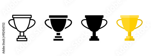 Gold champion cup icon. Championship winner award symbol. Competition trophy vector illustration. Contest first place prize sign. Success reward pictogram. Victory concept.