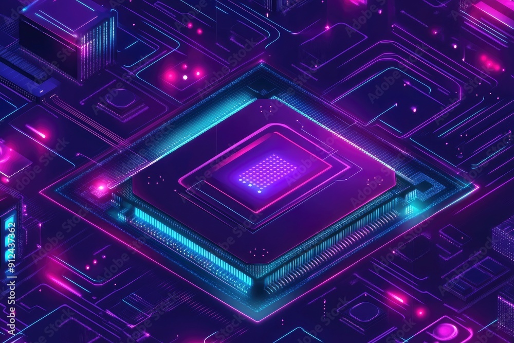Quantum computer, large data processing, database concept. CPU isometric banner. Central Computer Processors CPU concept.Digital chip with generative ai Quantum computer, large data processing, database concept. CPU isometric banner. Central Computer Processors CPU concept.Digital chip with generative ai