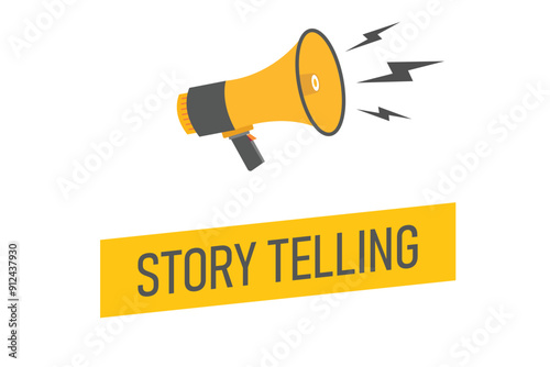 story telling button, banner, label, template for website. story telling text with colorful megaphone icon
