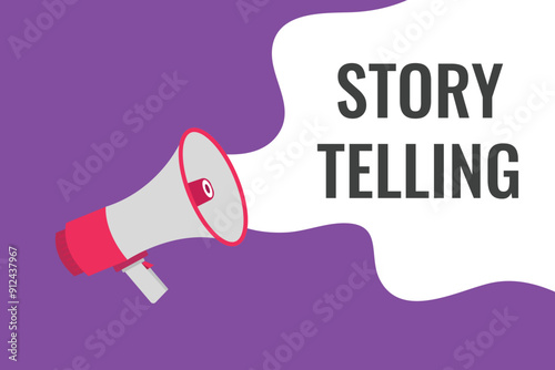 story telling button, banner, label, template for website. story telling text with colorful megaphone icon
