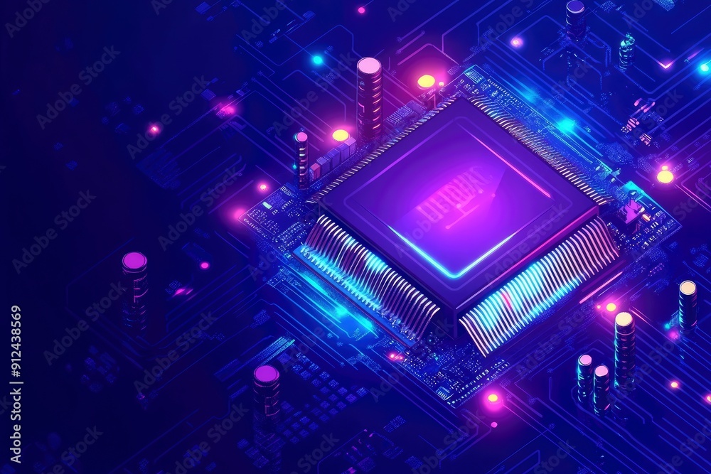 Quantum computer, large data processing, database concept. CPU isometric banner. Central Computer Processors CPU concept.Digital chip with generative ai Quantum computer, large data processing, database concept. CPU isometric banner. Central Computer Processors CPU concept.Digital chip with generative ai