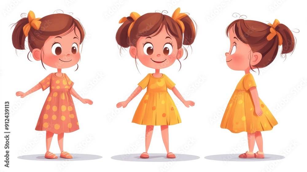 Happy cartoon character girl kid playing dress-up, feeling imaginative and fun Happy cartoon character girl kid playing dress-up, feeling imaginative and fun
