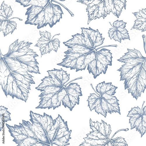 Seamless blue wallpaper. Seamless pattern in the form of grape leaves.