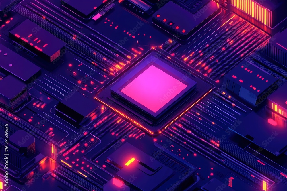 Quantum computer, large data processing, database concept. CPU isometric banner. Central Computer Processors CPU concept.Digital chip with generative ai Quantum computer, large data processing, database concept. CPU isometric banner. Central Computer Processors CPU concept.Digital chip with generative ai