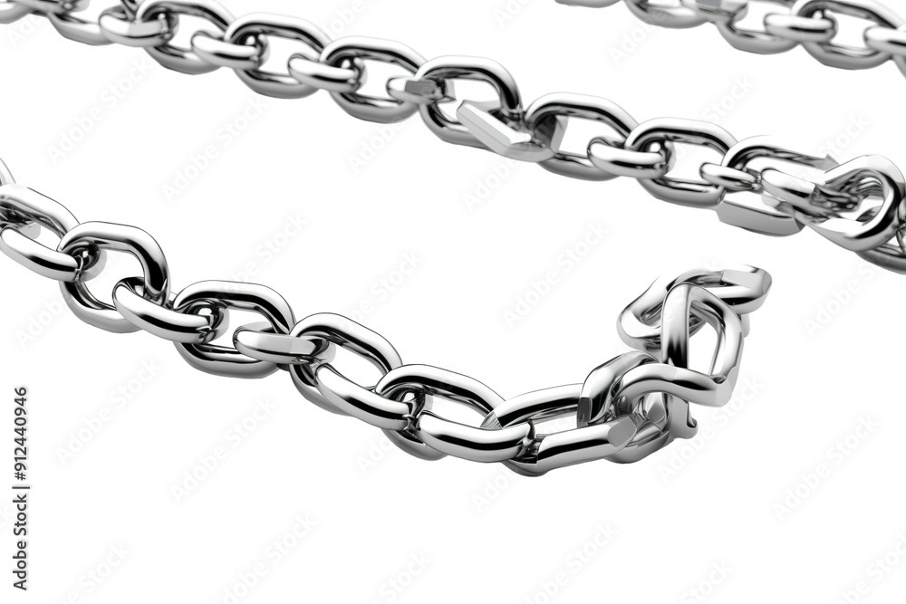 Fototapeta premium The Intertwined Silver Chain: A Symphony of Metal and Light on a White or Clear Surface PNG Transparent Background