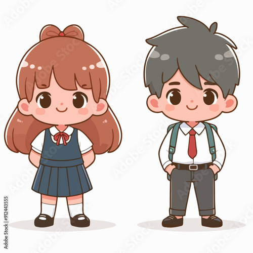 cute chibi characters school children