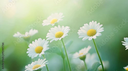 6 small daisies are in full bloom, with soft and delicate petals. The background is in sharp focus, and the flowers highlight the vividness and details of the foreground flowers. vidio 4k