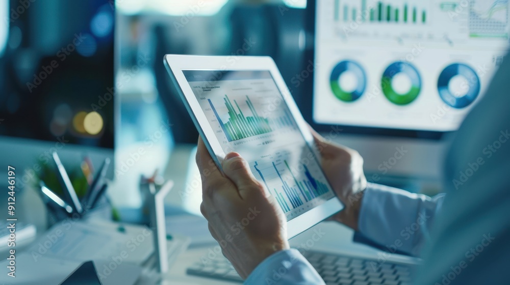 The tablet with data charts The tablet with data charts