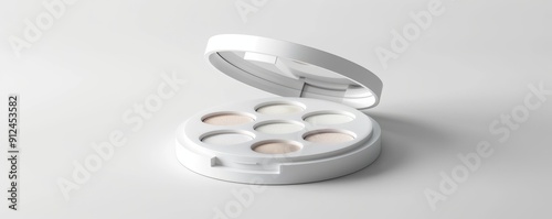 Isolated white eyeshadow palette on white background, 4K hyperrealistic photo