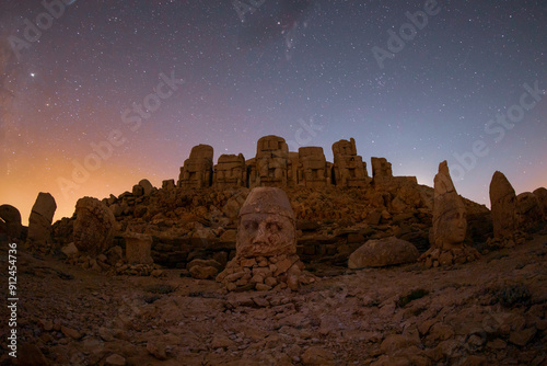 Nemrut mount, Turkey - Ancient stone heads representing the gods of the Kommagene kingdom photo