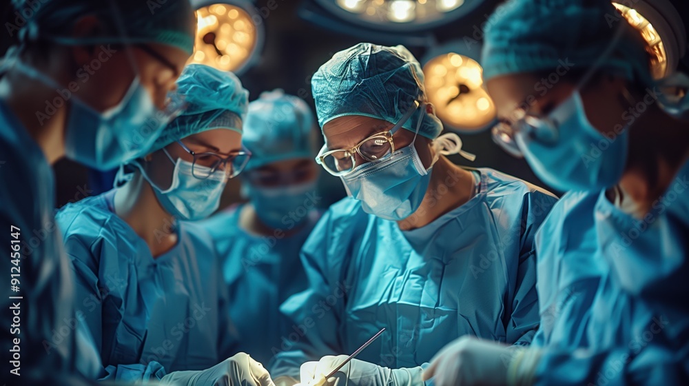 Team of Surgeons in Operation. Dedicated team of surgeons working together in the operating room, highlighting the coordination and expertise required in surgical procedures. Team of Surgeons in Operation. Dedicated team of surgeons working together in the operating room, highlighting the coordination and expertise required in surgical procedures.