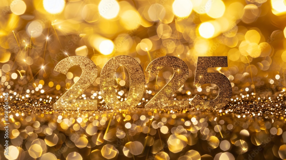 Future 2025 is on the gold sparkling background, high quality banner Future 2025 is on the gold sparkling background, high quality banner