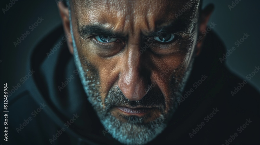 portaitd of a real bad influencer bad guy in his mid 40s acid,  hates all, bad face, very ugly