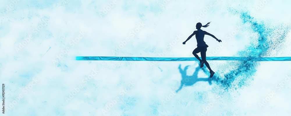 Naklejka premium A person crossing the finish line of a marathon, capturing the moment of triumph