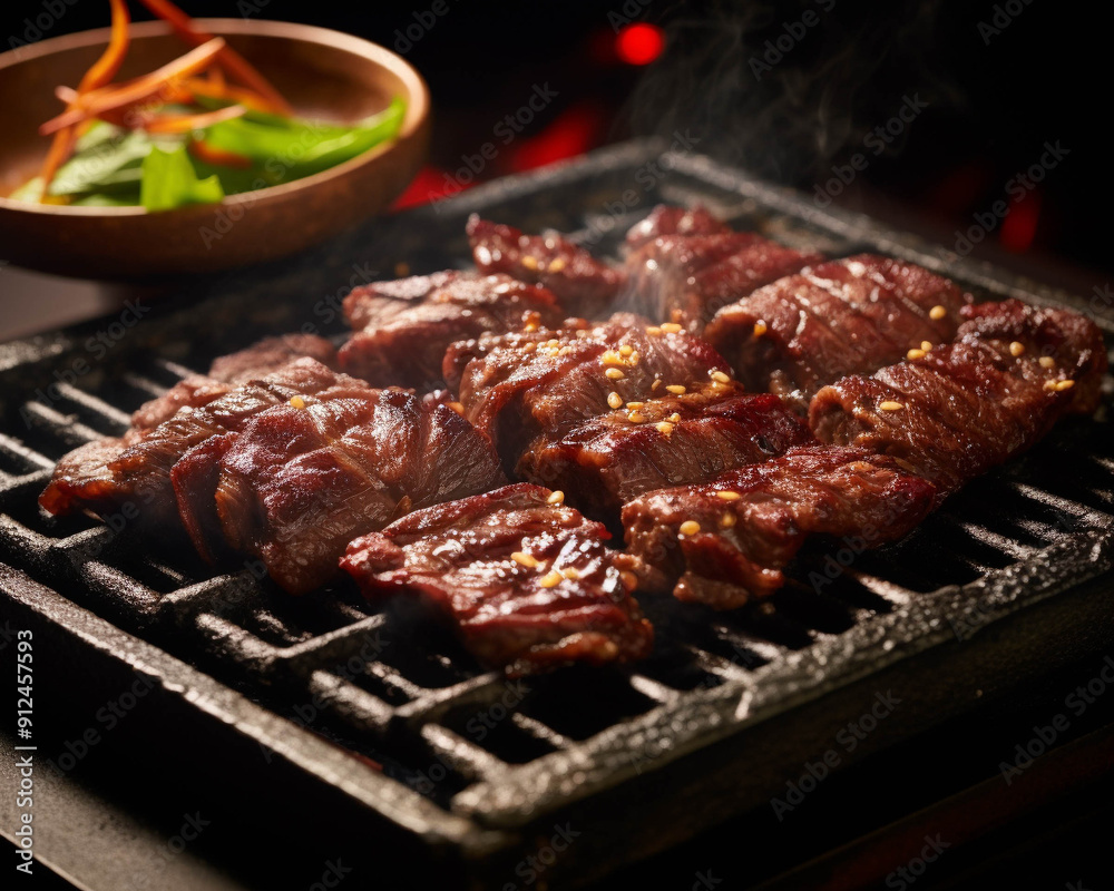 A delicious grilled steak with a smoky aroma, served hot on a barbecue grill, perfect for food lovers and culinary enthusiasts. A delicious grilled steak with a smoky aroma, served hot on a barbecue grill, perfect for food lovers and culinary enthusiasts.