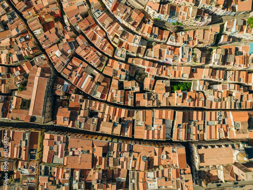 Aerial view of Bosa, a small colourful town near Oristano, Sardinia island, Italy