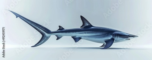 Sleek thresher shark with long tail, 4K hyperrealistic photo photo