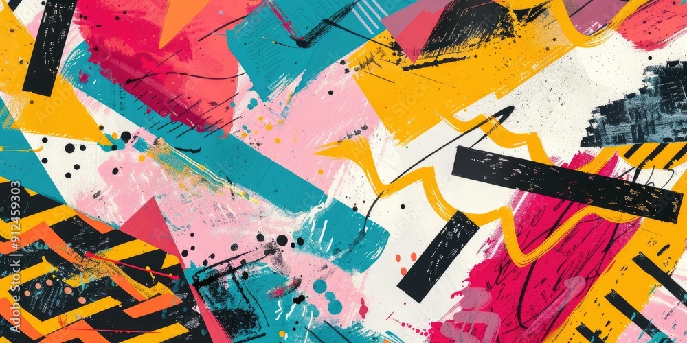 Fototapeta premium Abstract colorful brushstrokes and dots.