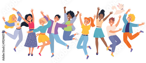 Celebrating People Character Stand and Cheering Together Vector Illustration