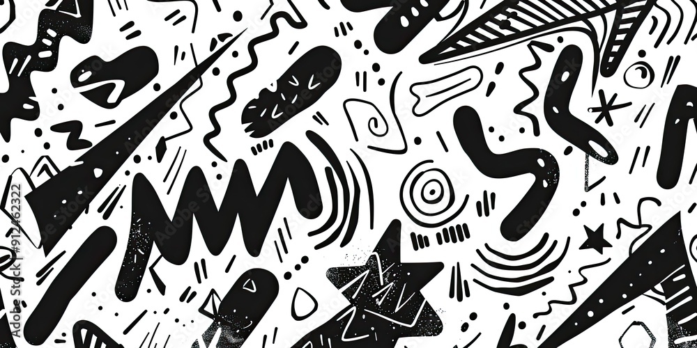 Black and white abstract doodle pattern.