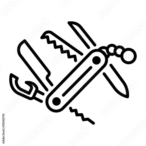 Pocket knife icon in linear style 