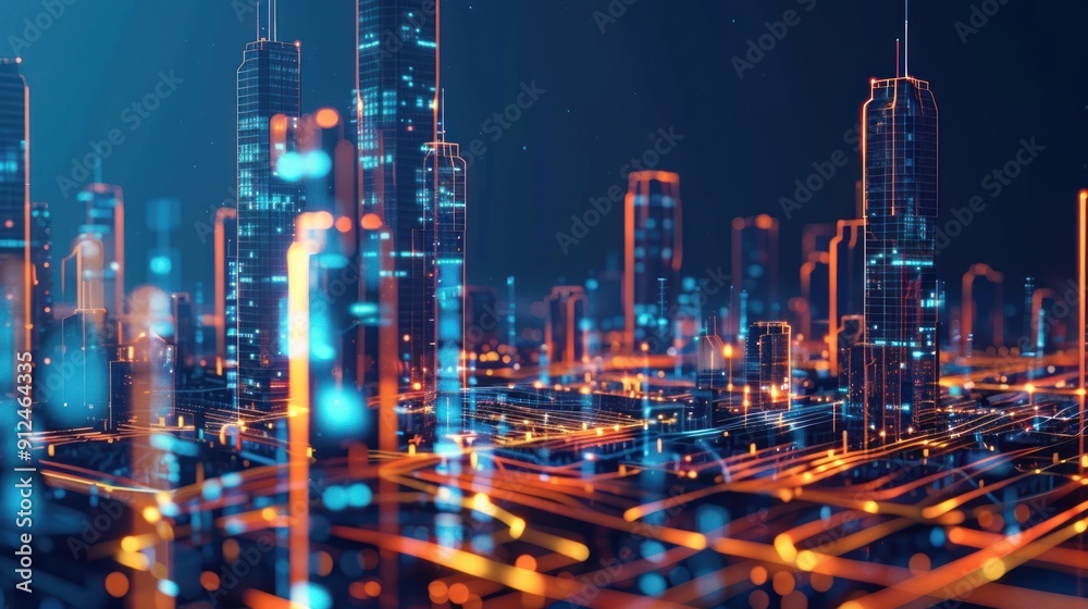 Fototapeta premium Digital Cityscape: A Futuristic Vision of Urban Life