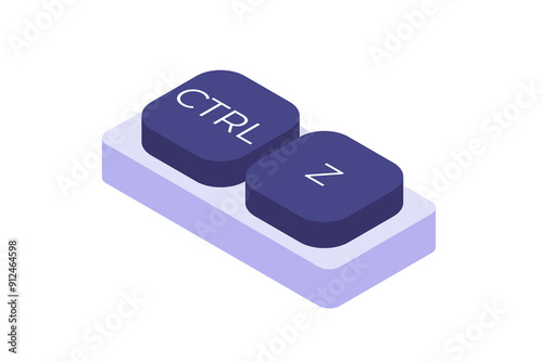 Ctrl Z button combination Isometric omputer keyboard. Vectro illustration.