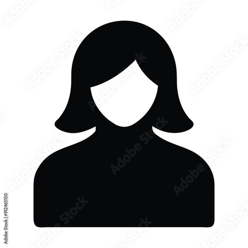 Black and white female profile icon. Vector illustration