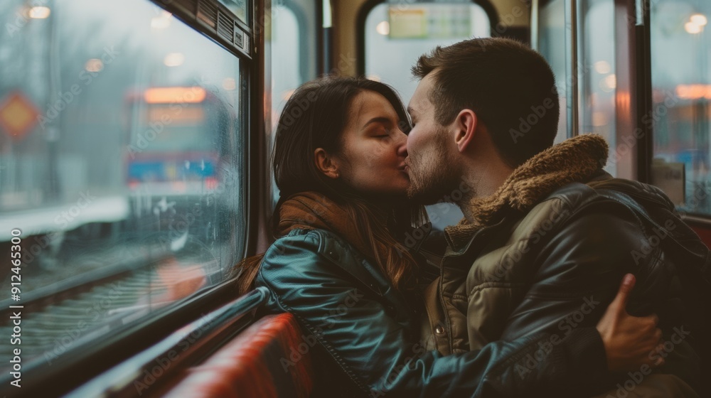 Couple kissing on rainy train ride
Couple kissing on rainy train ride