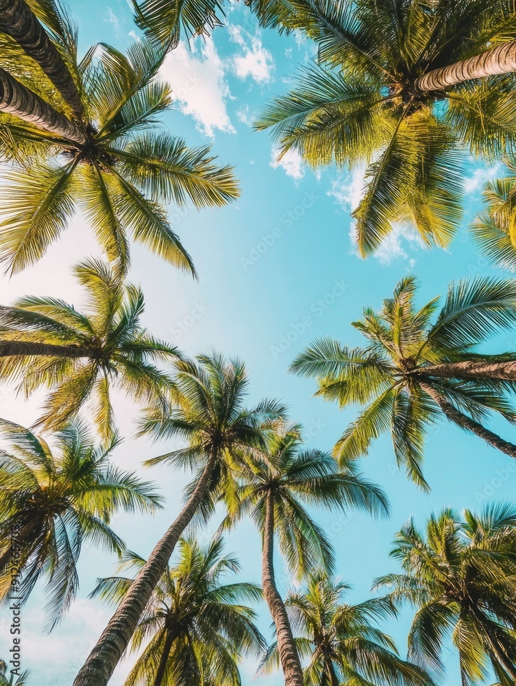 A group of palm trees against a blue sky A group of palm trees against a blue sky