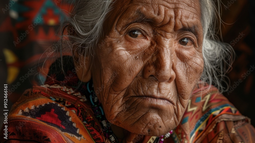 Close-up portrait of an elderly Algonquin female teacher. Close-up portrait of an elderly Algonquin female teacher.