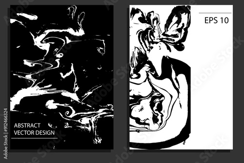 Set of creative artistic cards with hand painted marble texture