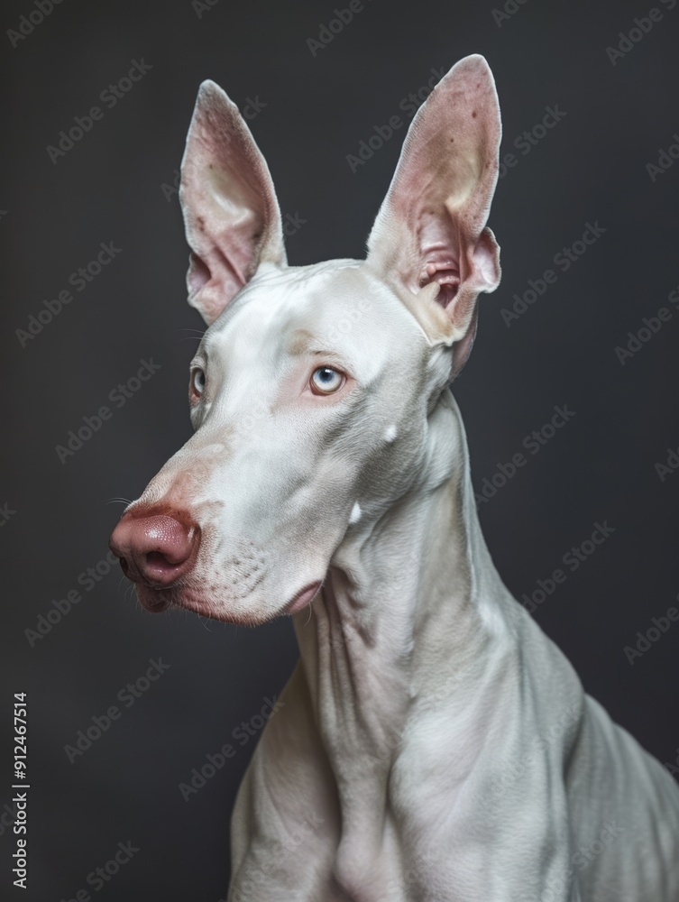 Albino dog. Studio photography of a doberman in white color. Albino dog. Studio photography of a doberman in white color.