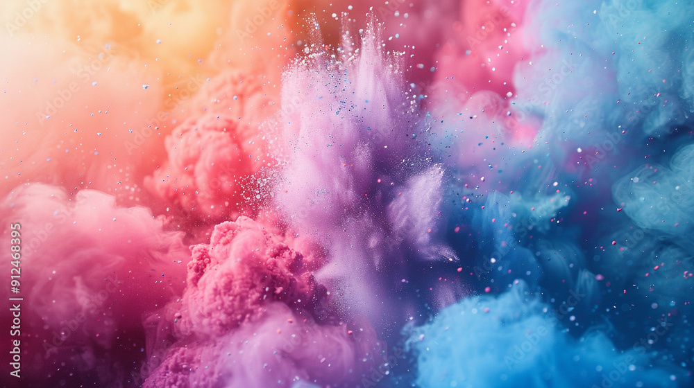 A serene explosion of powder colors in slow motion, with soft, muted tones gently expanding and blending in a peaceful, calming display. A serene explosion of powder colors in slow motion, with soft, muted tones gently expanding and blending in a peaceful, calming display.