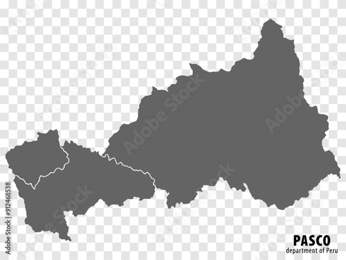 Blank map Department Pasco of Peru. High quality map Department  of Pasco with districts on transparent background for your web site design, logo, app, UI.  Republic of Peru.  EPS10.