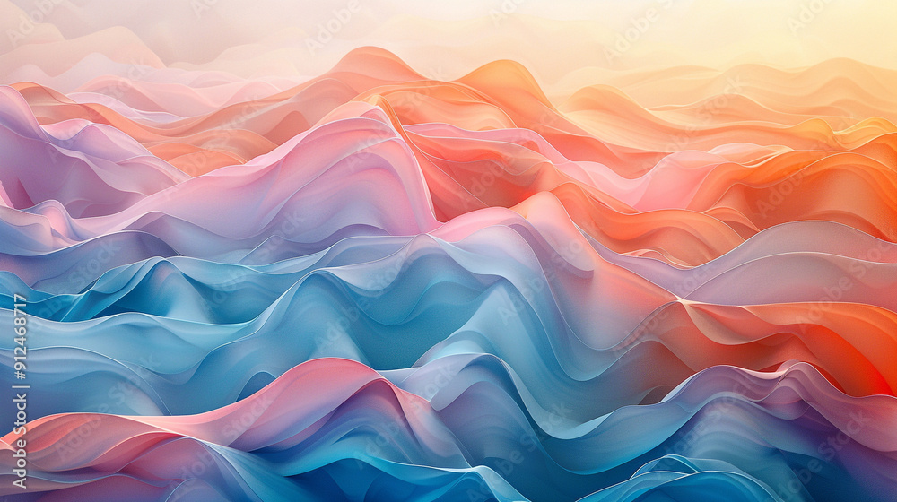 A surreal abstract landscape with undulating layers of soft pastel colors, resembling a flowing, dreamlike terrain with smooth gradients. A surreal abstract landscape with undulating layers of soft pastel colors, resembling a flowing, dreamlike terrain with smooth gradients.