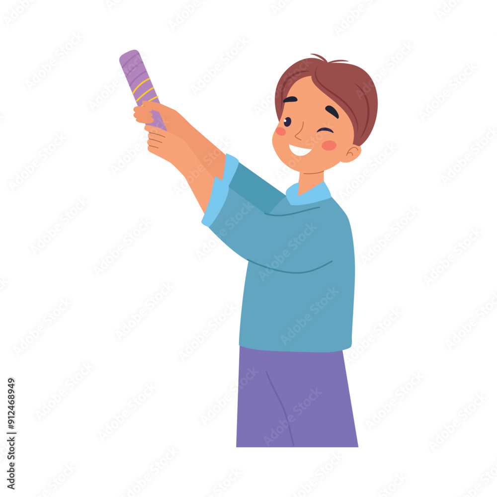Celebrating Man Character with Firecracker Rejoice and Cheering Vector Illustration Celebrating Man Character with Firecracker Rejoice and Cheering Vector Illustration