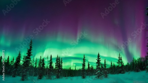 Forest Under Mesmerizing Aurora Borealis