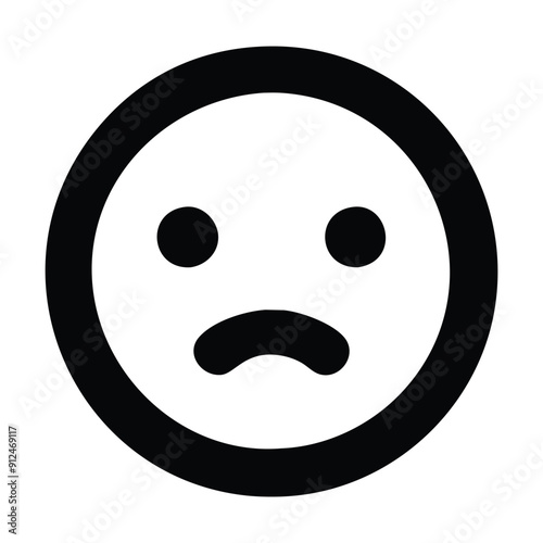 Black and white sad face emoji icon. Vector illustration