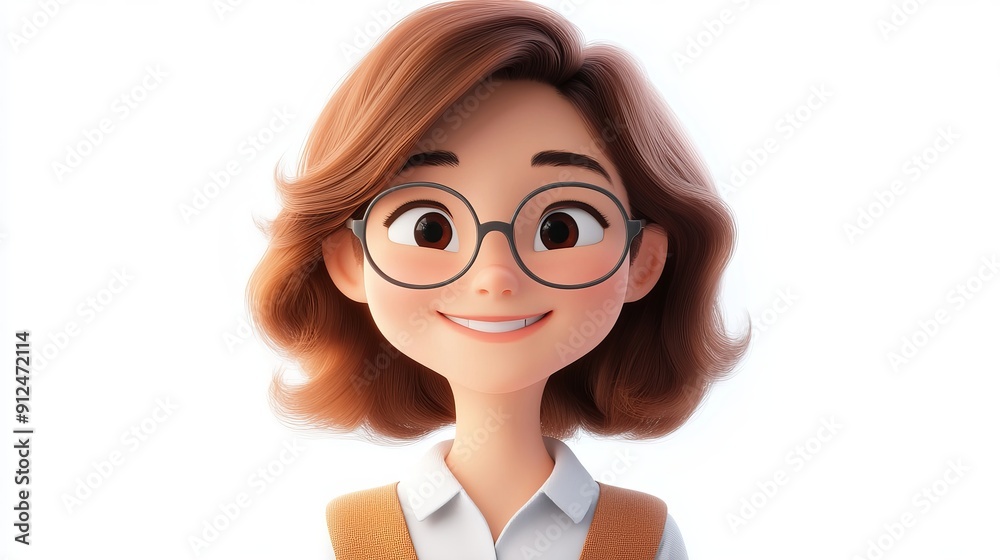 Animated Character With Glasses and Brown Hair Smiling Animated Character With Glasses and Brown Hair Smiling