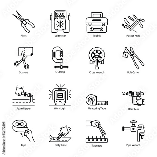 Set of Linear Style Repairing Tools Icons

