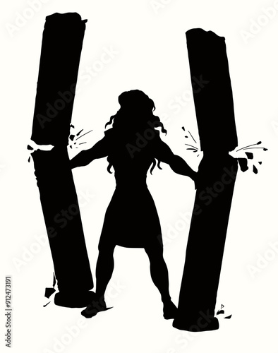 Vector drawing. Samson destroying temple