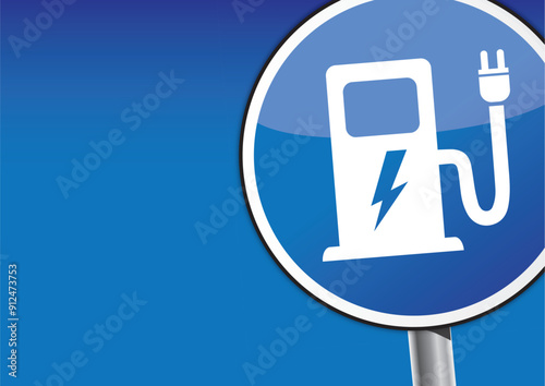 battery charging point - vector illustration - sign on blue background
