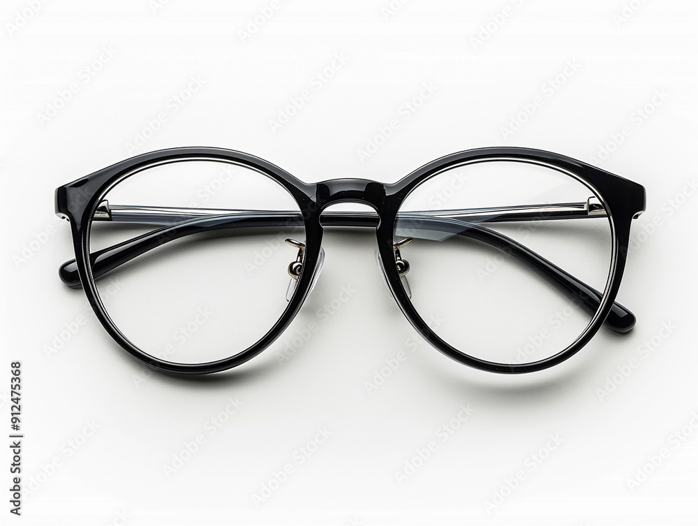 Stylish Black Round Glasses Placed on a Clean White Surface in Bright Light Stylish Black Round Glasses Placed on a Clean White Surface in Bright Light